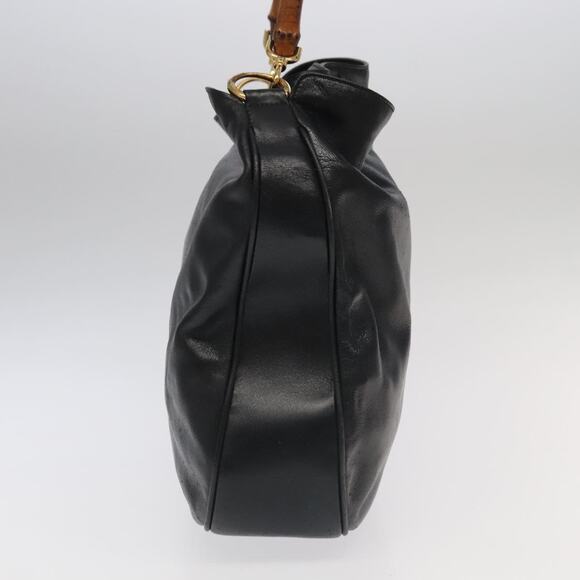 GUCCI Bamboo Hand Bag Leather Black Gold 001 1781 001 1781 - Picture 5 of 16